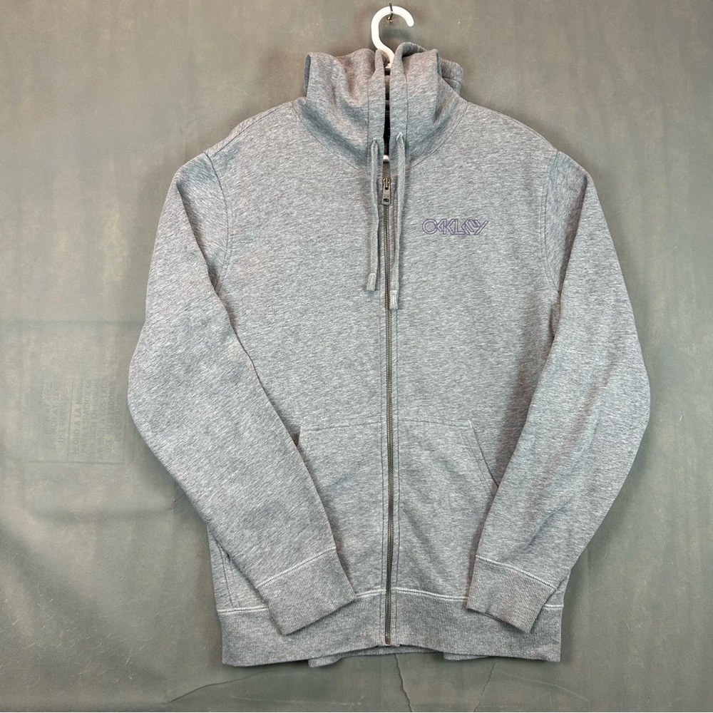 Y2K Men’s Oakley Light Gray Full Zip Hoodie w Frog Graphic Size Medium